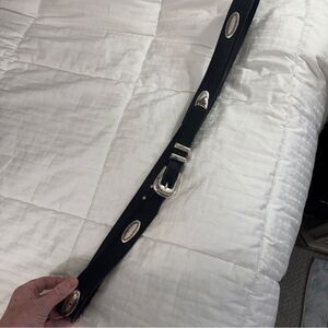 Brighton Black Leather Concho Belt Silver-Tone Western Buckle X5003